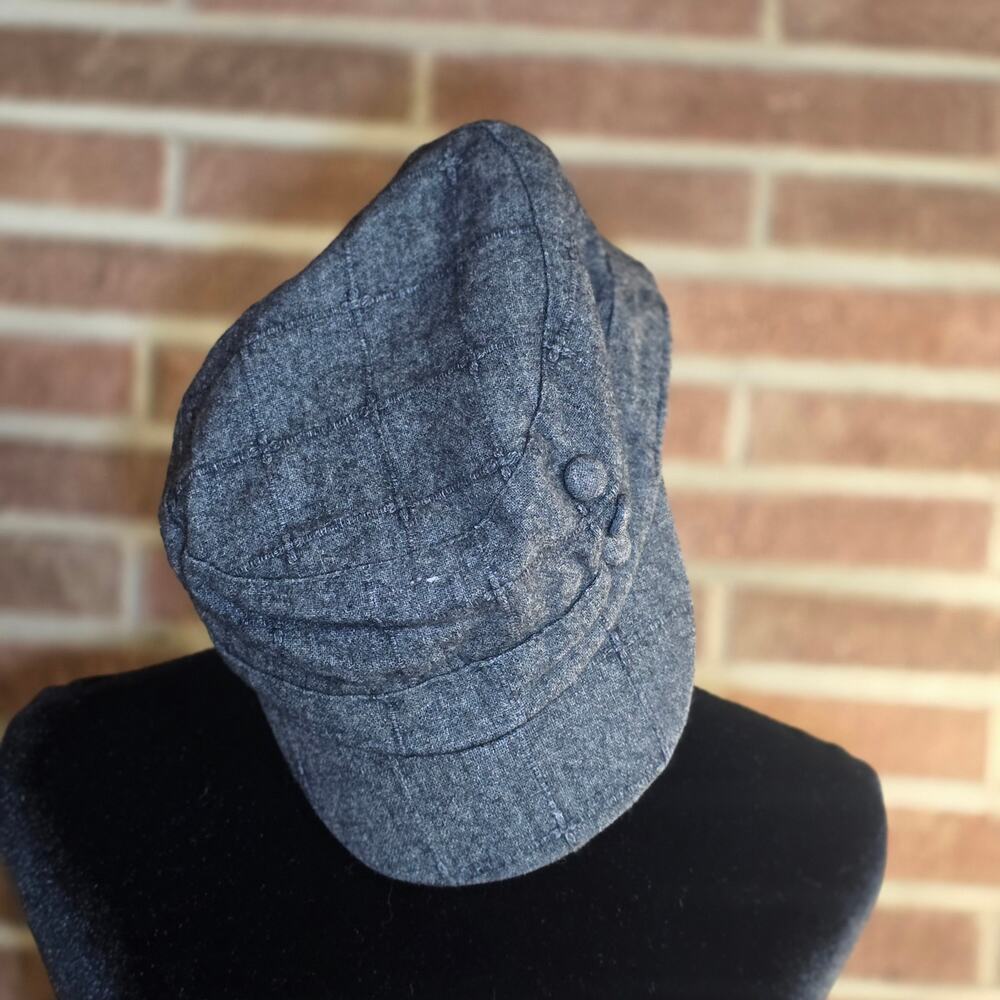 VTG Y2K Mudd Gray Stitched Cadet Cap Hat Quilted Newsboy Baker Boy Schoolgirl